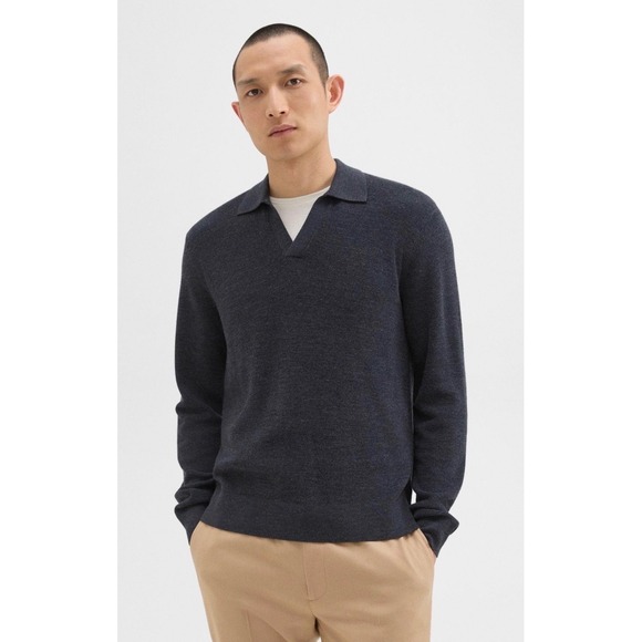 NWT* Theory Mens 100% Merino Wool Johnny‎ Collar Long Sleeve Polo Shirt XXL $265